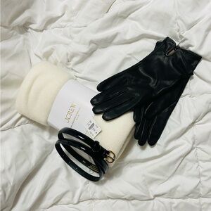 J. Crew Leather Gloves with Cashmere Oversized Wrap and Italian Leather Belt